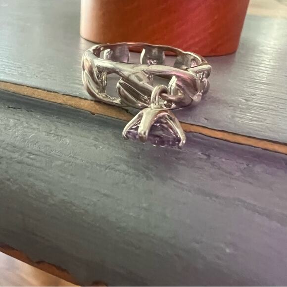 Sabika LIKE Silver Tone Pink Dangle Crystal Size 6.5 - Picture 4 of 8